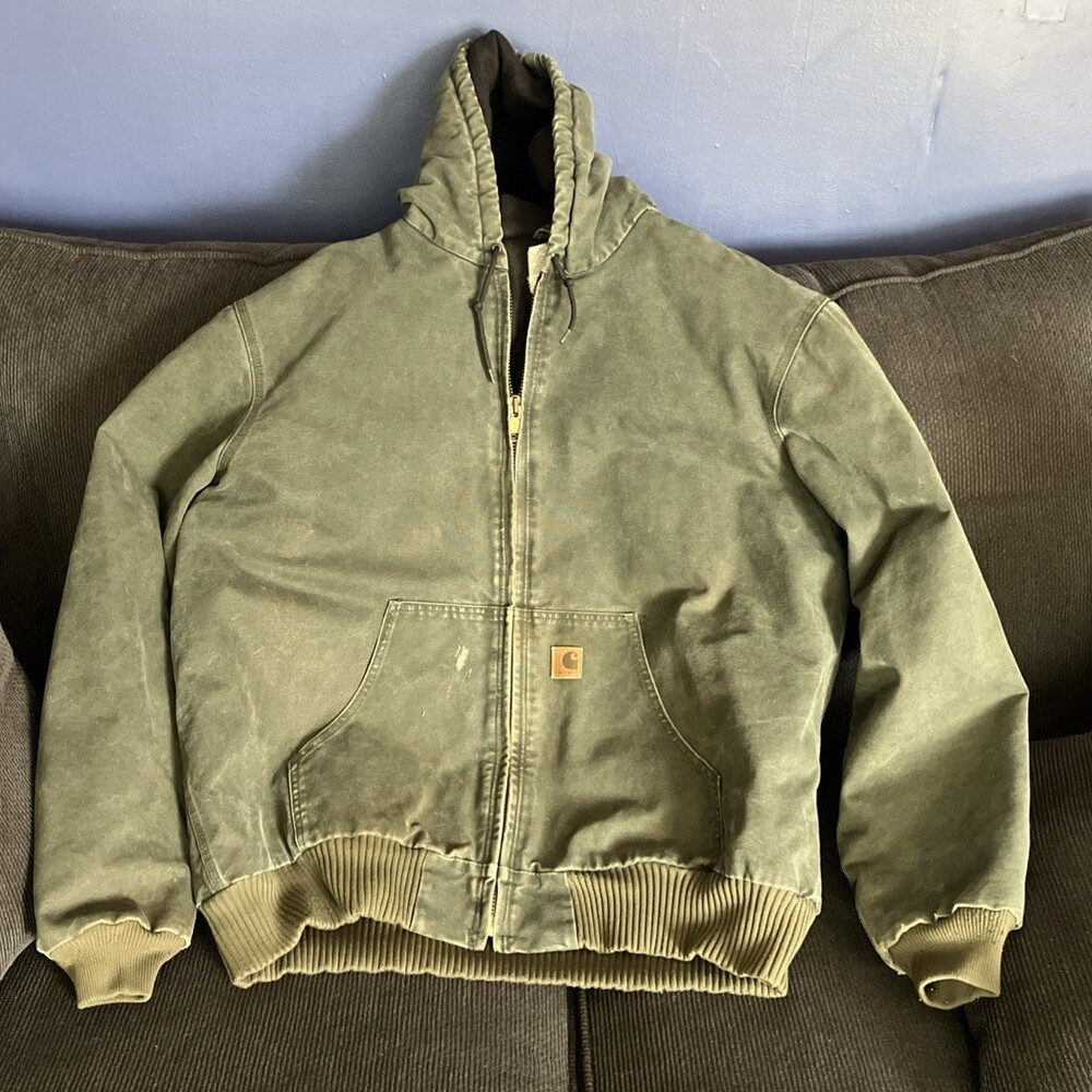 Carhartt J130 MOS Moss Green VNTG Hooded Mens 2X Work Jacket Faded Distressed